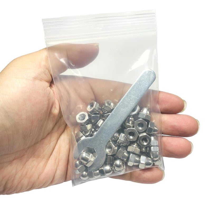 ZDingTech 50pcs #10-24 Acorn Cap Nuts,10-24 Cap Nuts,Acorn Hex Cap Dome Head Nuts,Dome Nuts,304 Stainless Steel Acorn Nuts,Hardware Nuts,18-8,Bright Finish with Open End Wrench - Image 5